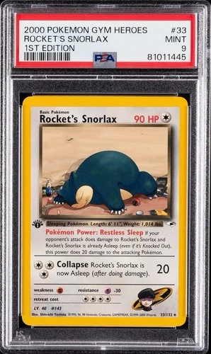 2000 POKEMON GYM HEROES 1ST EDITION #33 ROCKET'S SNORLAX PSA 9
