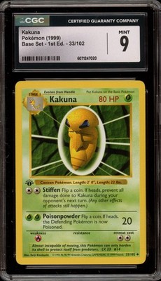 Pokemon Kakuna Base Set Shadowless 1st Edition #33 CGC 9 Mint | eBay
