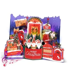 Christmas Card with Music & Lights, 3D Pop Up Merry Christmas Cards Elf House