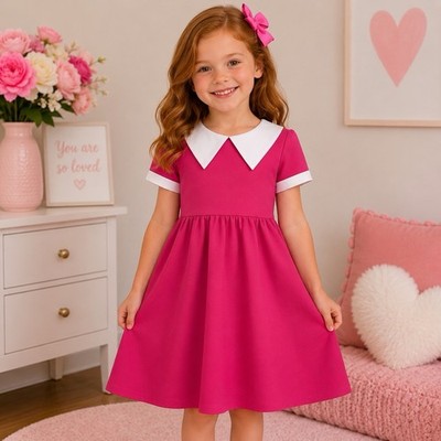 Skaterkleid Mädchen Hot Pink/Fuchsia Kontrastkragen, Sommer, Urlaub