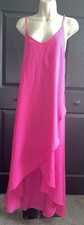 Lulus Hot Pink Maxi Dress Size M V-Neck High Low Ruffle Spaghetti Strap Summer
