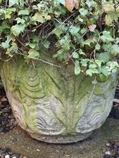 Large Floral Weathered Composition Stone Garden Plant Pot / Planter