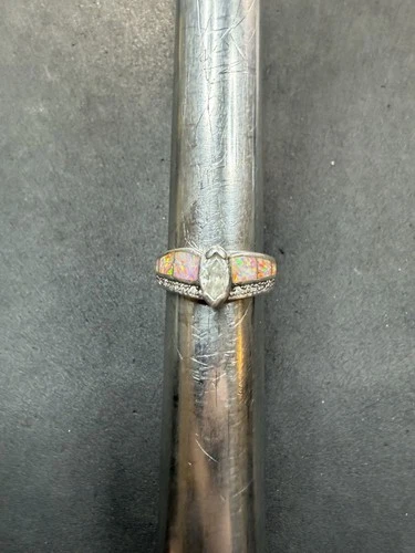 5.6g VTG Sterling Silver 925 Lab Opal & CZ Ring Size 7 Jewelry Lot M