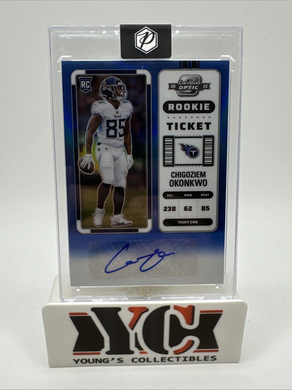 2022 Contenders Optic Chigoziem Okonkwo Blue Rookie Ticket Auto /75 Titans #151