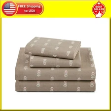 Beautiful Signature Floral 4-Piece 100% Cotton Percale Fawn Sheet Set, Queen by