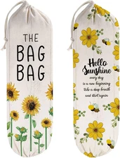 2Pcs Sunflower Plastic Bag Holder for Kitchen Essentials, Reusable Hanging Groce