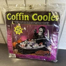 Vintage 2’ Halloween Inflatable Coffin Cooler Skeleton Reaper BRAND NEW SEALED