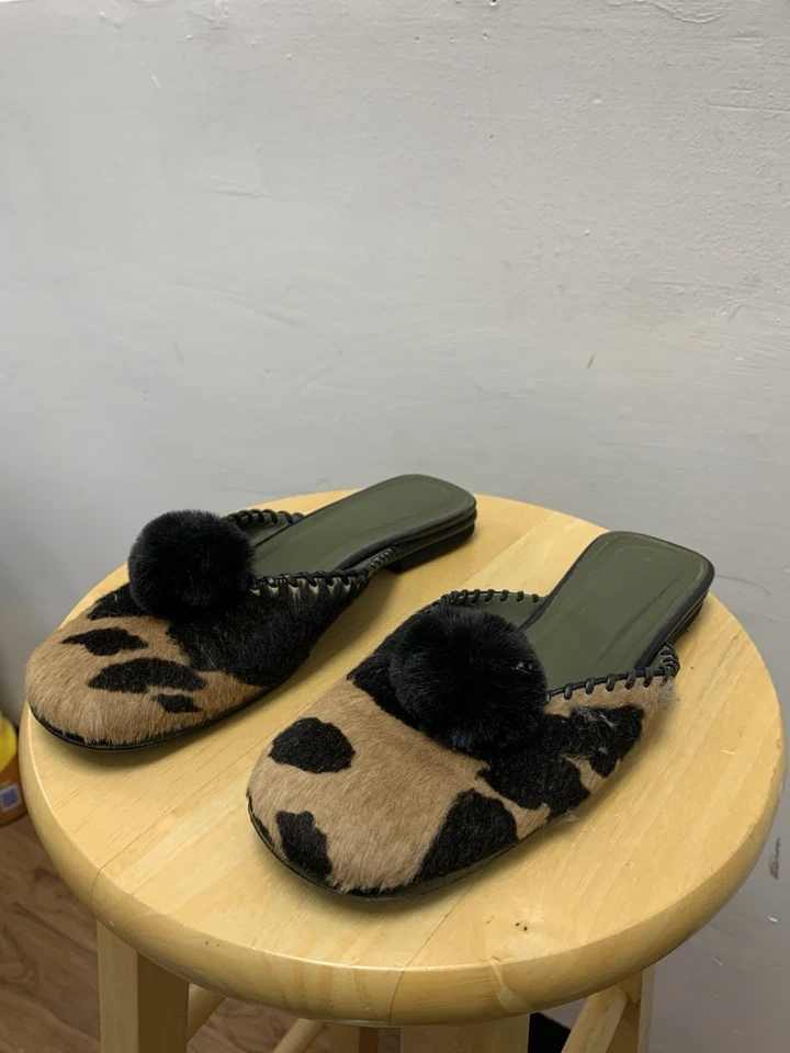 复古 Ann Taylor 拖鞋豹纹人造毛皮女式 7 1/2 M 码 — 第 3/4 张图片