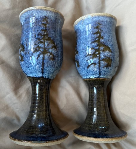 David Karakatsoulis Weinkelch Glas 2er Set Blue Pine Tree Minnesota Keramik - Bild 1 von 8