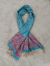 Women's Pashmina Scarf Wrap Shawl Paisley Pink Turquoise 68x27