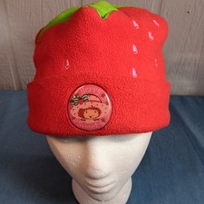 Strawberry Shortcake Girls Fleece Beanie Hat Red Strawberry Theme Size 4-7 ©2004