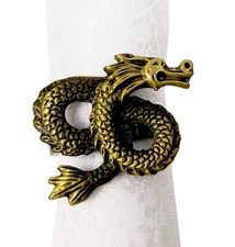 Fennco Styles Antique Dragon Napkin Rings Set of 4 Bronze Napkin Holders Dini...