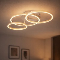 Wohnzimmerleuchte Deckenleuchte Lampe Ringoptik 3 Flammig Metall Opal Led 50Cm