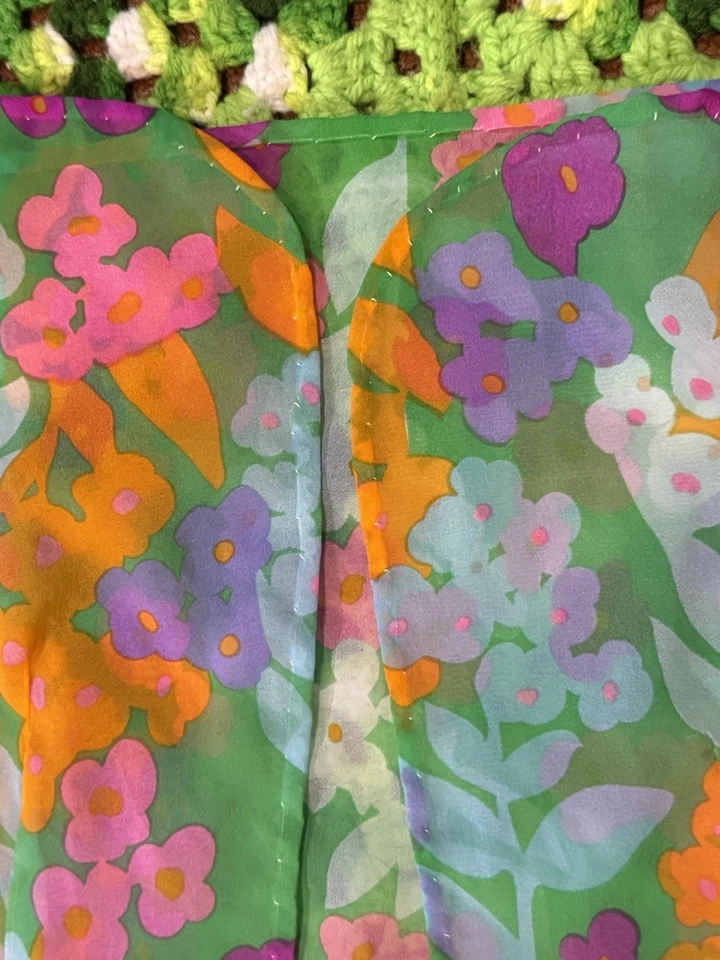 Chaleco y bufanda abiertos vintage floral transparente para mujer clásico hippie boho chic Foto 3 de 4