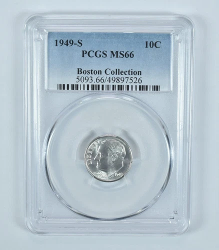 1949-S Roosevelt Dime Boston Collection MS66 PCGS Blue Label