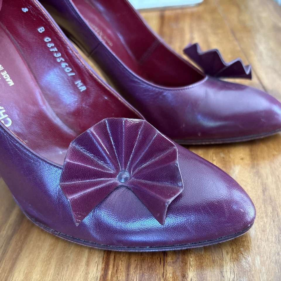 Tacones altos vintage Charles Jourdan talla 8 cuero años 80 90 Y2K púrpura Foto 3 de 4