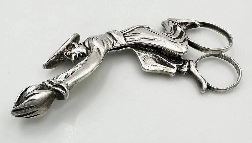 ANTIQUE NOVELTY RUNNING FRIAR SUGAR TONGS STERLING SILVER POSSIBLY AMERICAN - Image 2 of 4