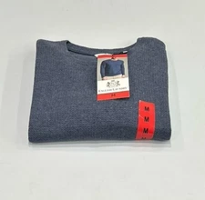 English Laundry Men's Regular Fit Textured Long Sleeve Crewneck Shirt, Blue, M