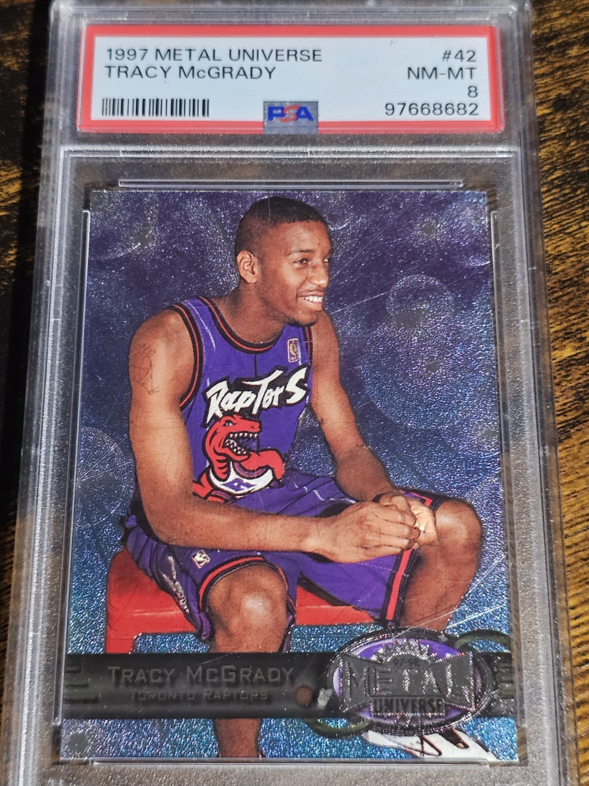 1997-98 Fleer Skybox Metal Universe Tracy McGrady RC #42 PSA 8 Raptors
