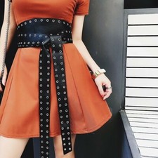Women Punk Rock Rivet Studded Corset Sash Self Tie Waistband Strap Dress Belt