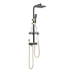 Black Gold Exposed Shower Faucet System Wall mounted Rain Head with Hand Spray