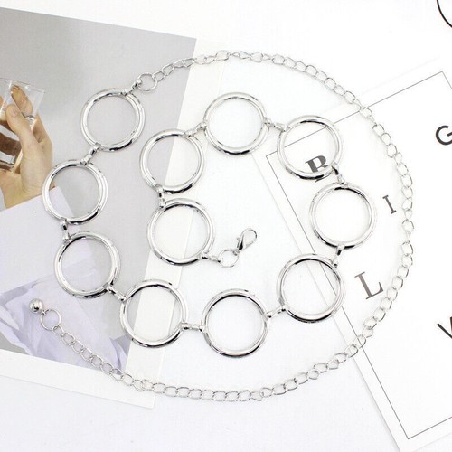 Women Chain Belt Waistband Gold Silver Round Metal Retro High Waist Charm UK - Picture 2 of 5