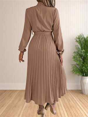 Women's Dresses Summer Pleated Long Sleeveed Dresses Beach Boho Swing  Sundress | eBay