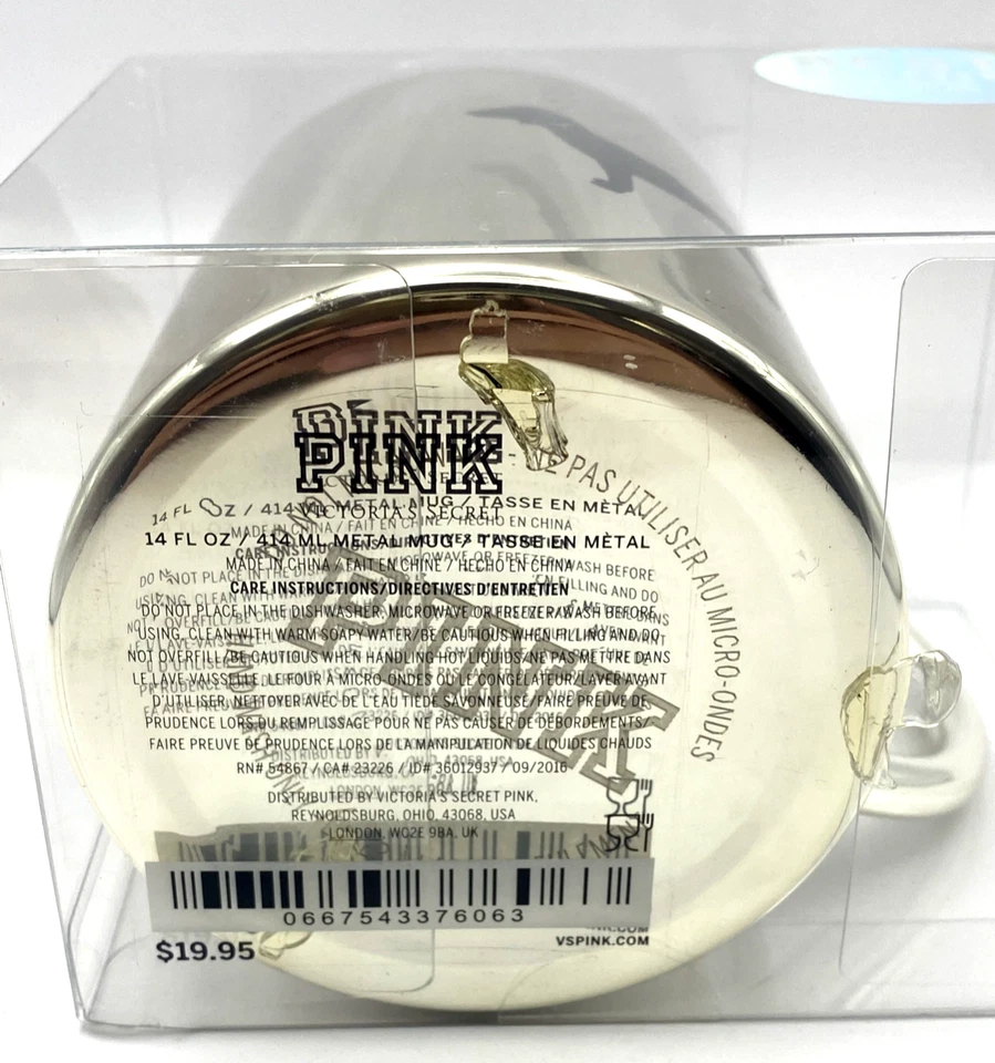 NIB 2 VICTORIA'S SECRET PINK SILVER MUG COFFEE CUP DOG LOGO STAINLESS STEEL - Изображение 4 из 4