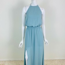 Show Me Your Mumu Size XS Heather Halter Maxi Dress in Silver Sage Crisp 