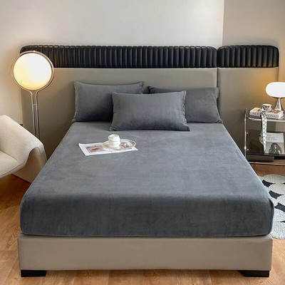 Velvet Fabric Fitted Sheet Soft Elastic Bedspread Mattress Cover Bed Protector