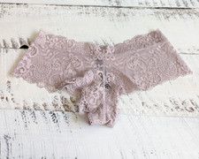 Vintage Victoria s Secret Size XS Rose Gray Lace Cheeky Panty