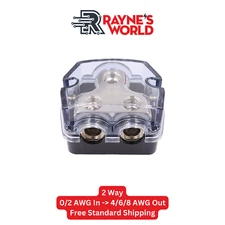 2 Way Distribution Block 0-4 AWG In, 4-8 AWG Out Car Audio Amp Power or Ground