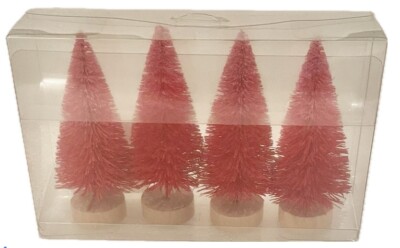 Bottle Brush Christmas Trees 4  Red Pink Set 4 Village Scene Cisal Bristle Trees