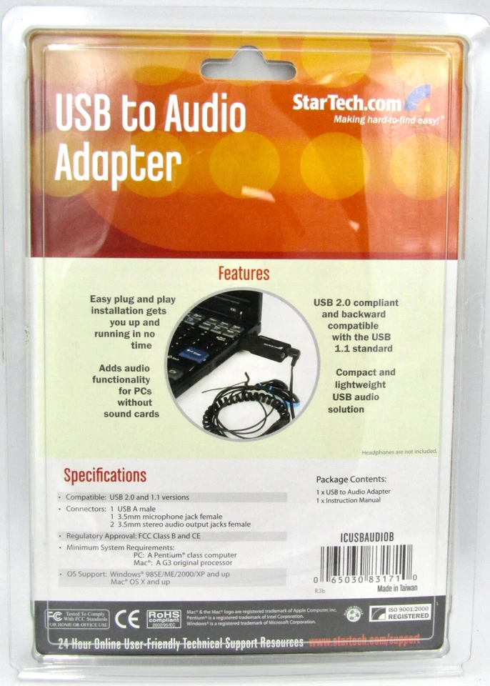 (5X) StarTech USB to Dual 3.5mm Audio Adapter, External Sound Card (ICUSBAUDIOB) - Image 4 of 4