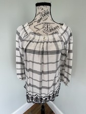 Chaps Woman’s Sz Small Black White Boho Top Blouse