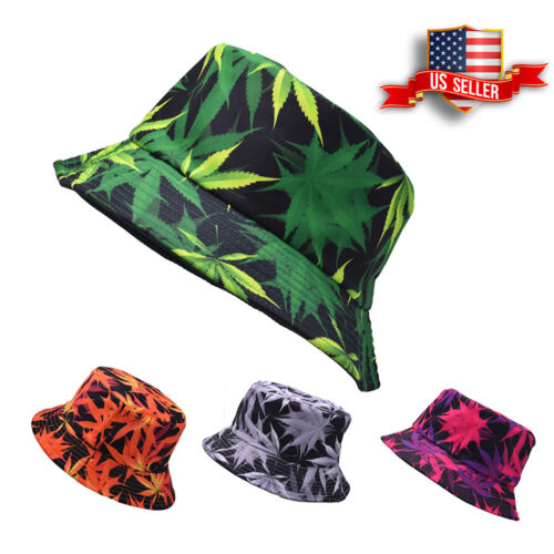 Chapeau de seau réversible casquette coton boonie visière pêche soleil safari 420 marijuana - Photo 1/9