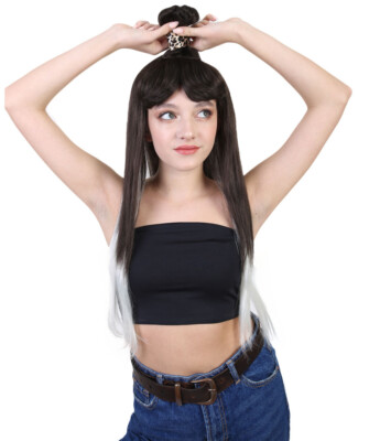 Höhlenfrau lange schwarz weiße Perücke Cos Hippie Halloween Party Kostüm HW-237A
