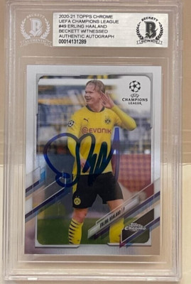 2020-21 Erling Haaland Topps Chrome #49 Auto Signed Beckett BAS Witness