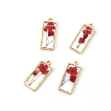 4PCS Gold Tone Real Dry Flower Resin Rectangle Charm Pendant Supply GBY316