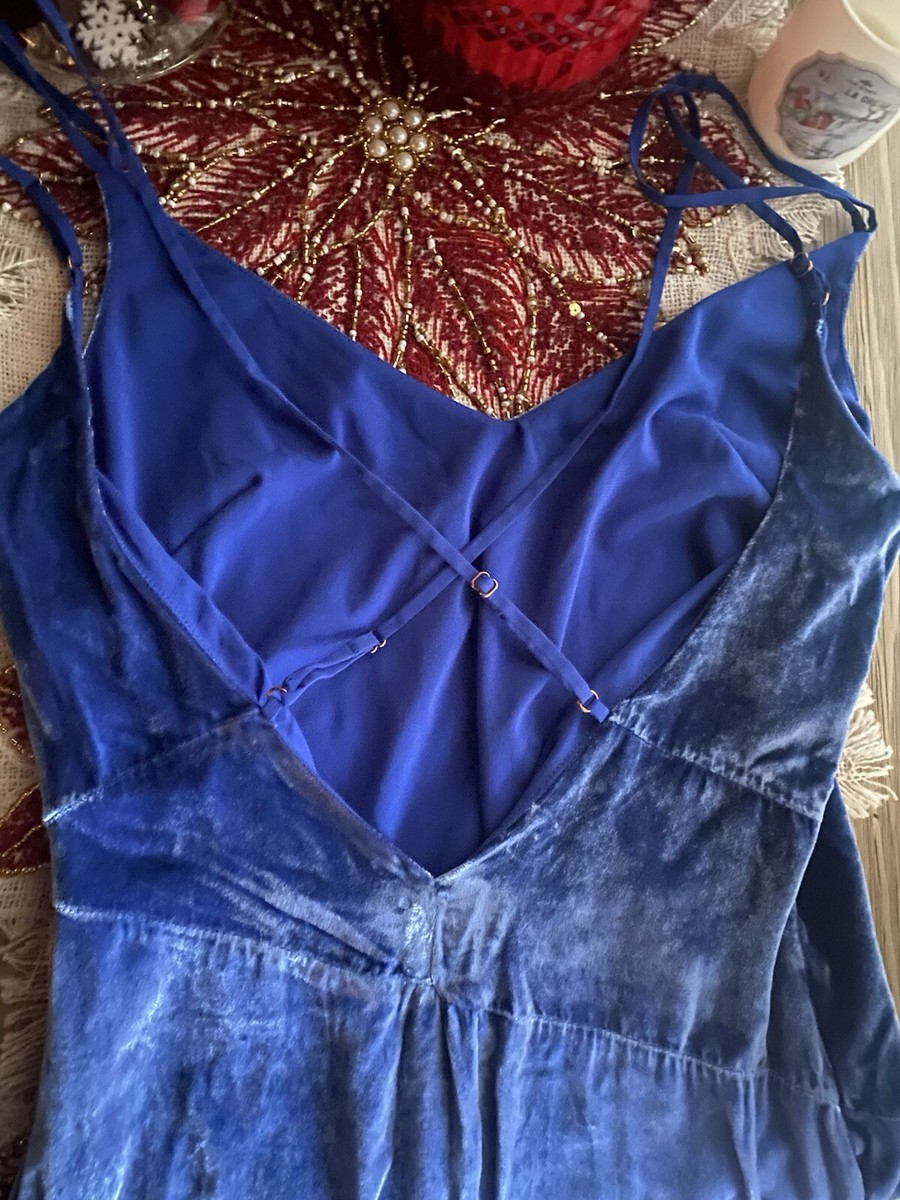 for love and lemons blue velvet dress For Love & Lemons Nadine Velvet Maxi Dress Cobalt M