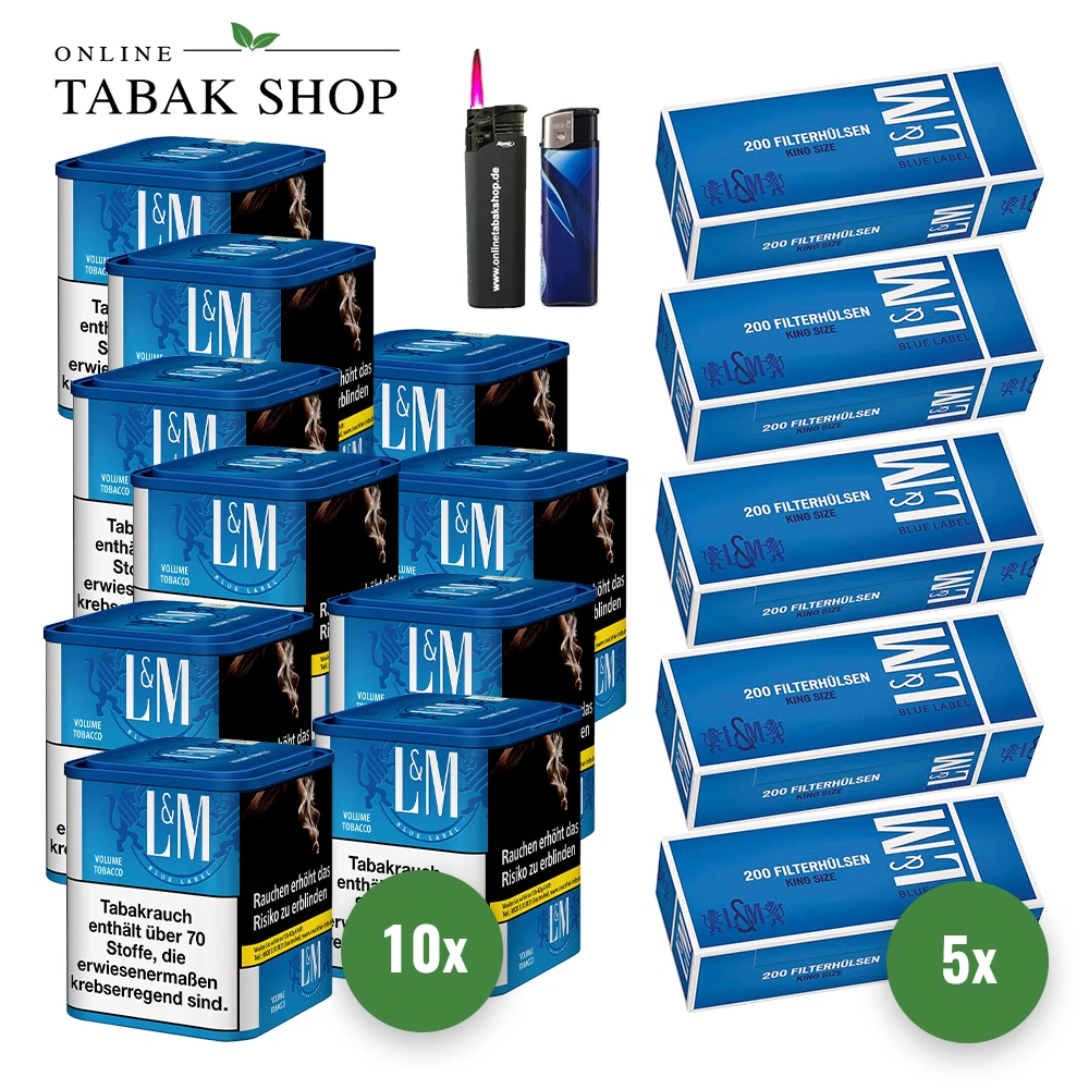 L&M Blau Tabak (10 x 40g) + 1.000 L&M Blue Hülsen + 1 