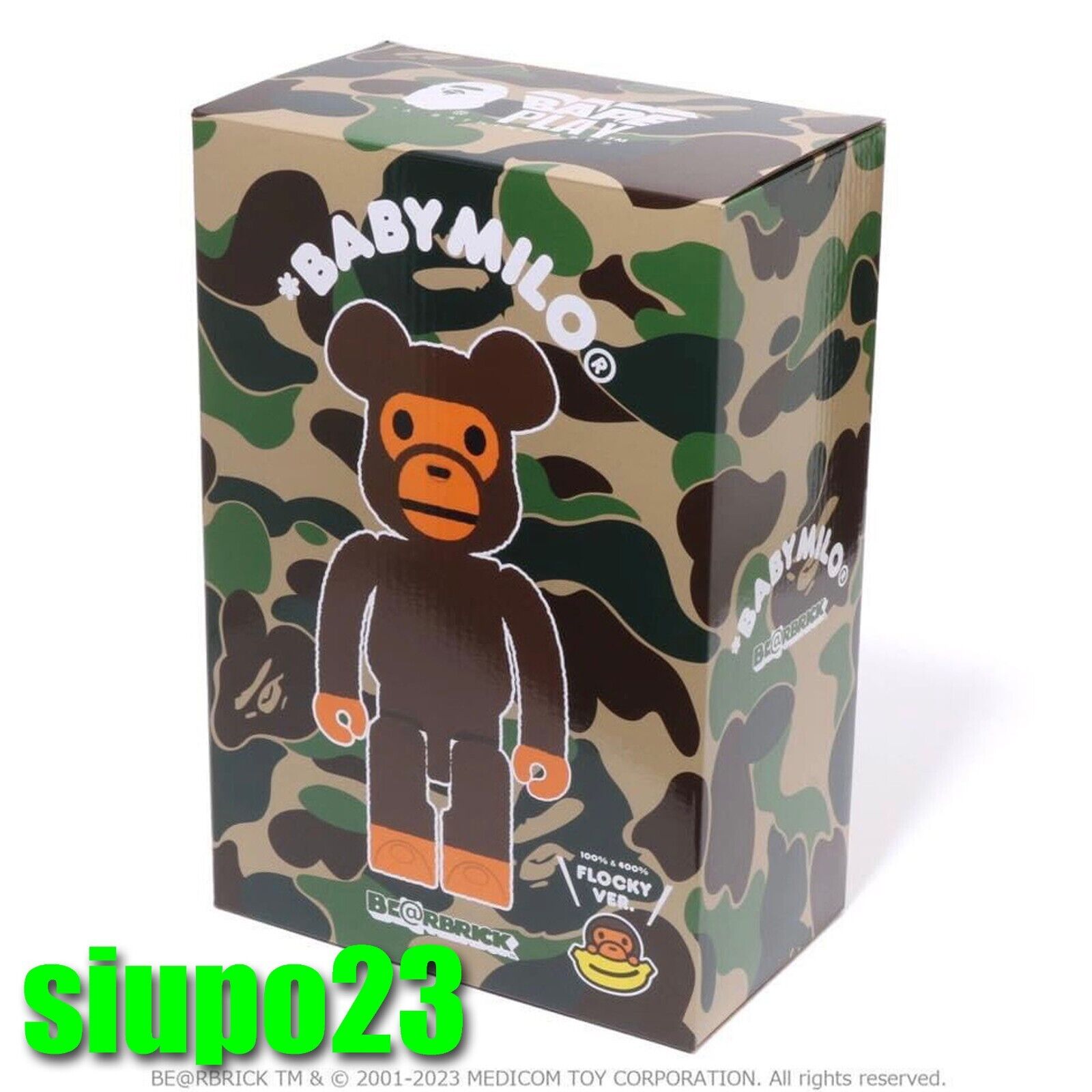 Medicom 400% + 100% Bearbrick ~ A Bathing Ape Be@rbrick Bape Baby Milo  Flock Ver