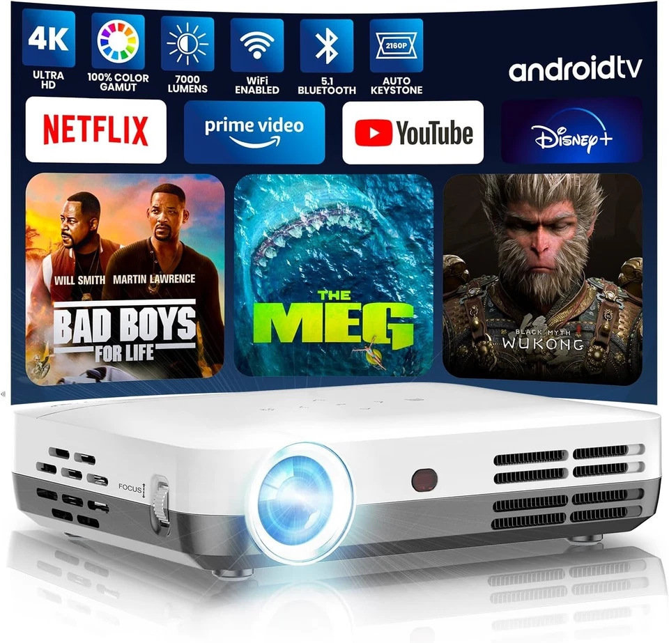 4K UHD Boss S7 Projector - 3D Ready, 7000 Lumens, Ideal for Home Cinema & Gaming - Image 3 of 4