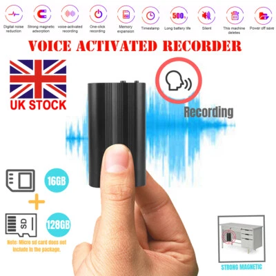 500 Hrs Mini Spy Voice Activated Recorder Digital Audio Magnetic MP3 Player 16GB