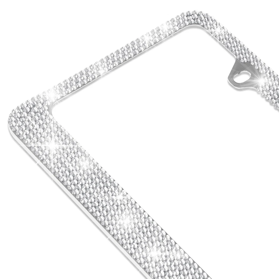 2X Marco de matrícula estilo brillante de metal plateado cristal ajuste universal Foto 2 de 4