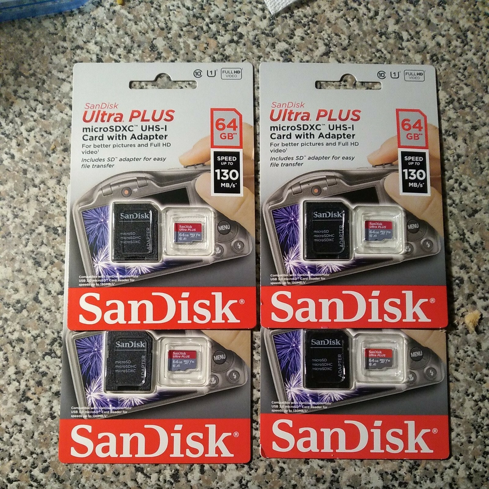 SanDisk - lot of 4 Ultra Plus MicroSDXC UHS-I Card With Adapter- 64 GB 130  mb/s | eBay