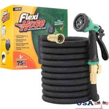 Expandable Garden Hose No Kink Brass Fittings Durable Latex Core Heavy Duty 75"