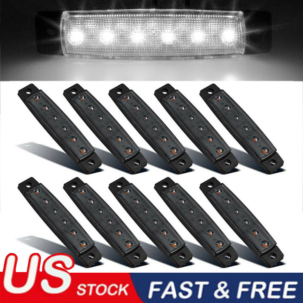 FABOOD 10-Pack LED Side Marker Lights - 12V Smoked White Clearance Lights For Trailer, Truck, RV, ATV