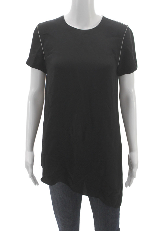 Lafayette 148 New York Women Silk Tunic Blouse Black Short Sleeve Size S
