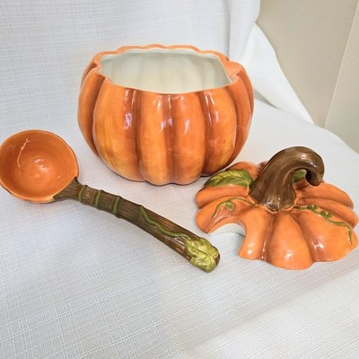 Pumpkin Soup Tureen Bowl Lid Ladle Serving Bowl Fall Thanksgiving Autumn Hallowe